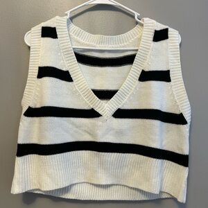 Black and White Striped Knit Vest